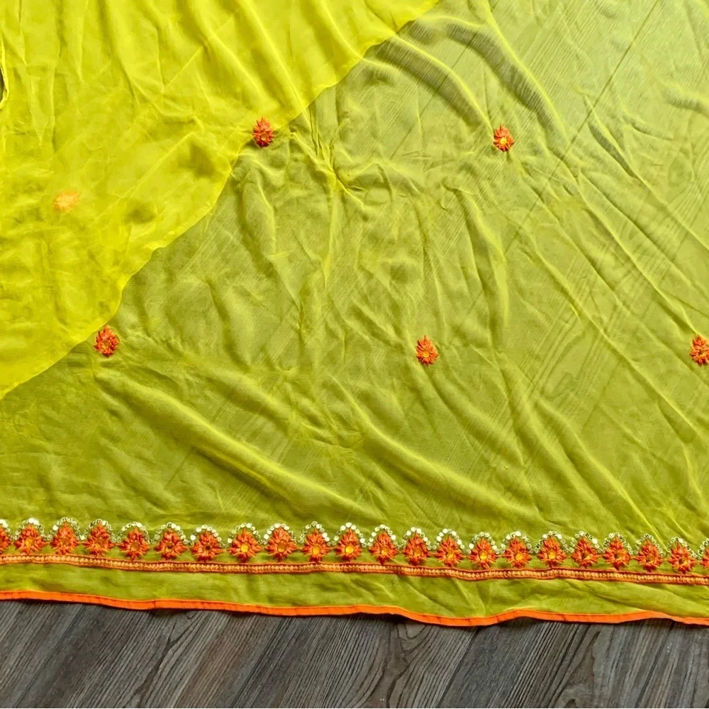 Yellow Sheer Scarf with Red Floral Accents 40/82 inches